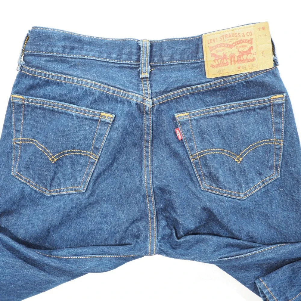 Levis 501 0000 Jeans Mens 34x32 Blue Dark Wash Denim Straight Leg Button Fly